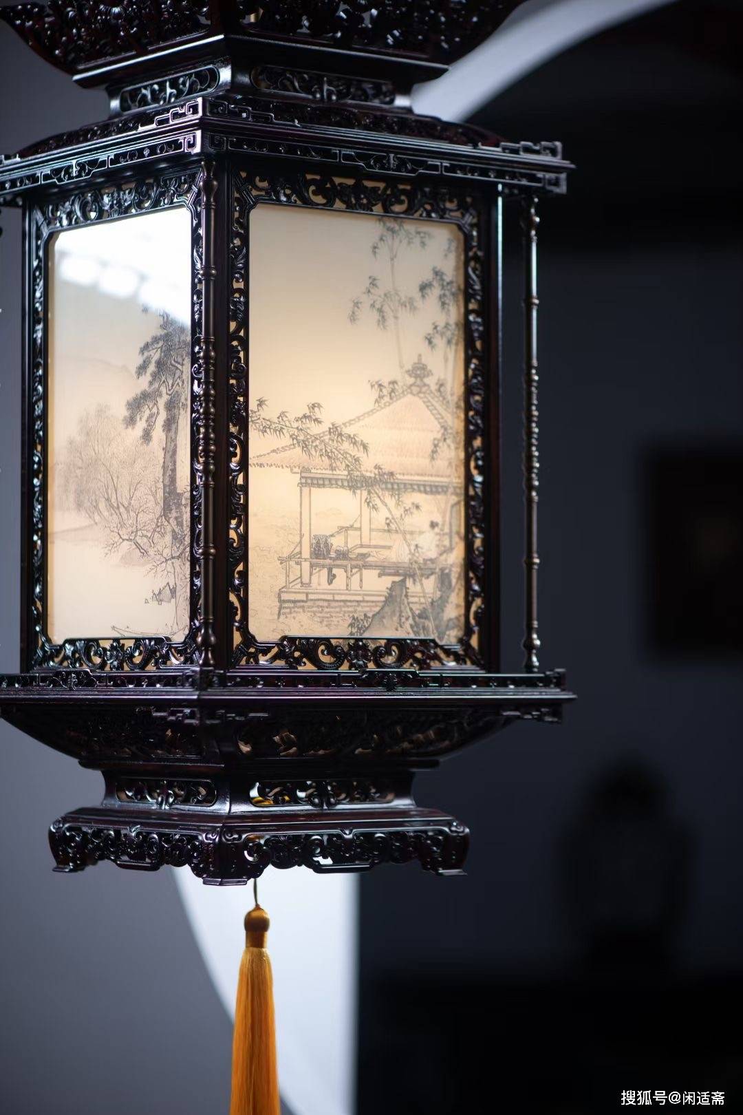 安思远藏款,大红酸枝满雕,中式四方宫廷吊灯_宫灯_工艺品_玻璃