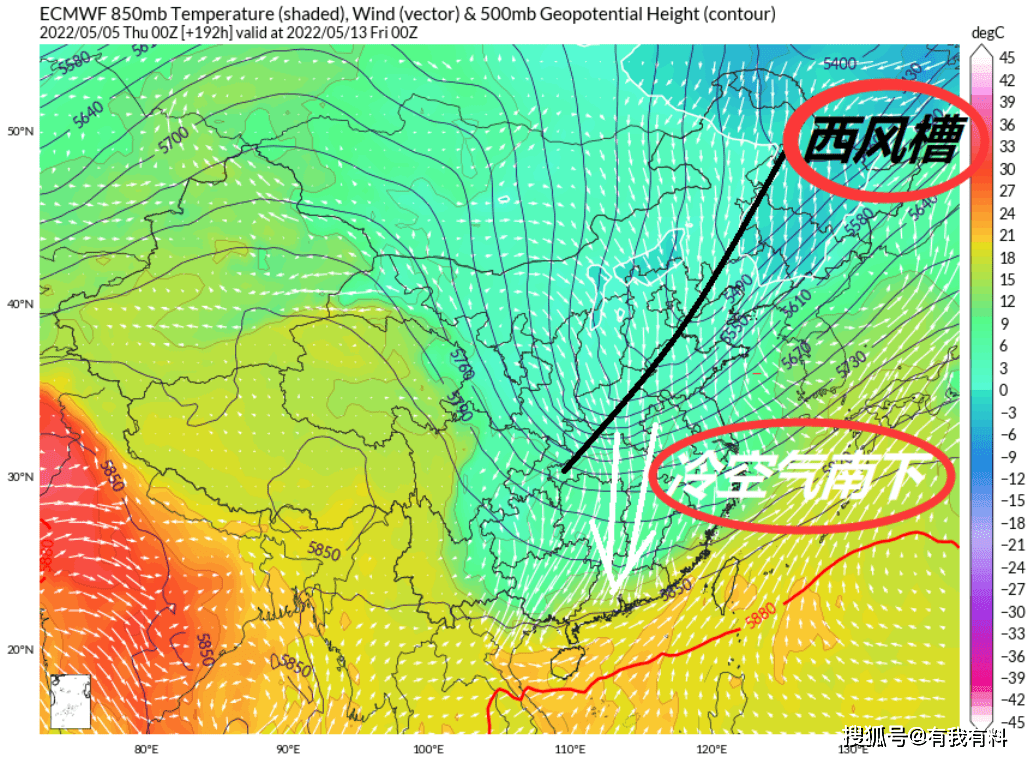 换一句话来说,随着西风槽深度下切,新一轮冷空气已经在"虎视眈眈"了.