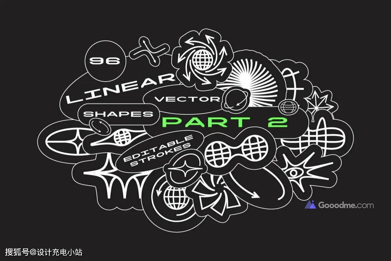 96款创意艺术贴纸酸性logo抽象几何图形线性图标ai设计素材源文件套件