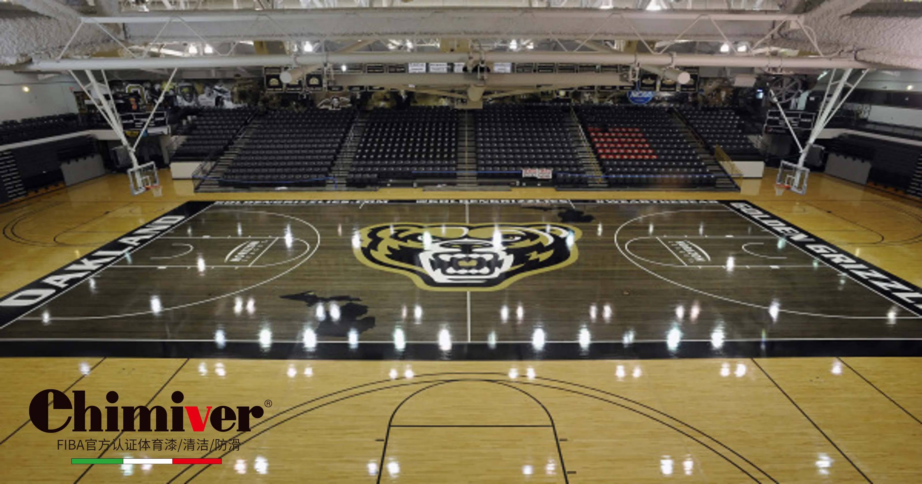 如何制作篮球场馆木地板彩漆logo
