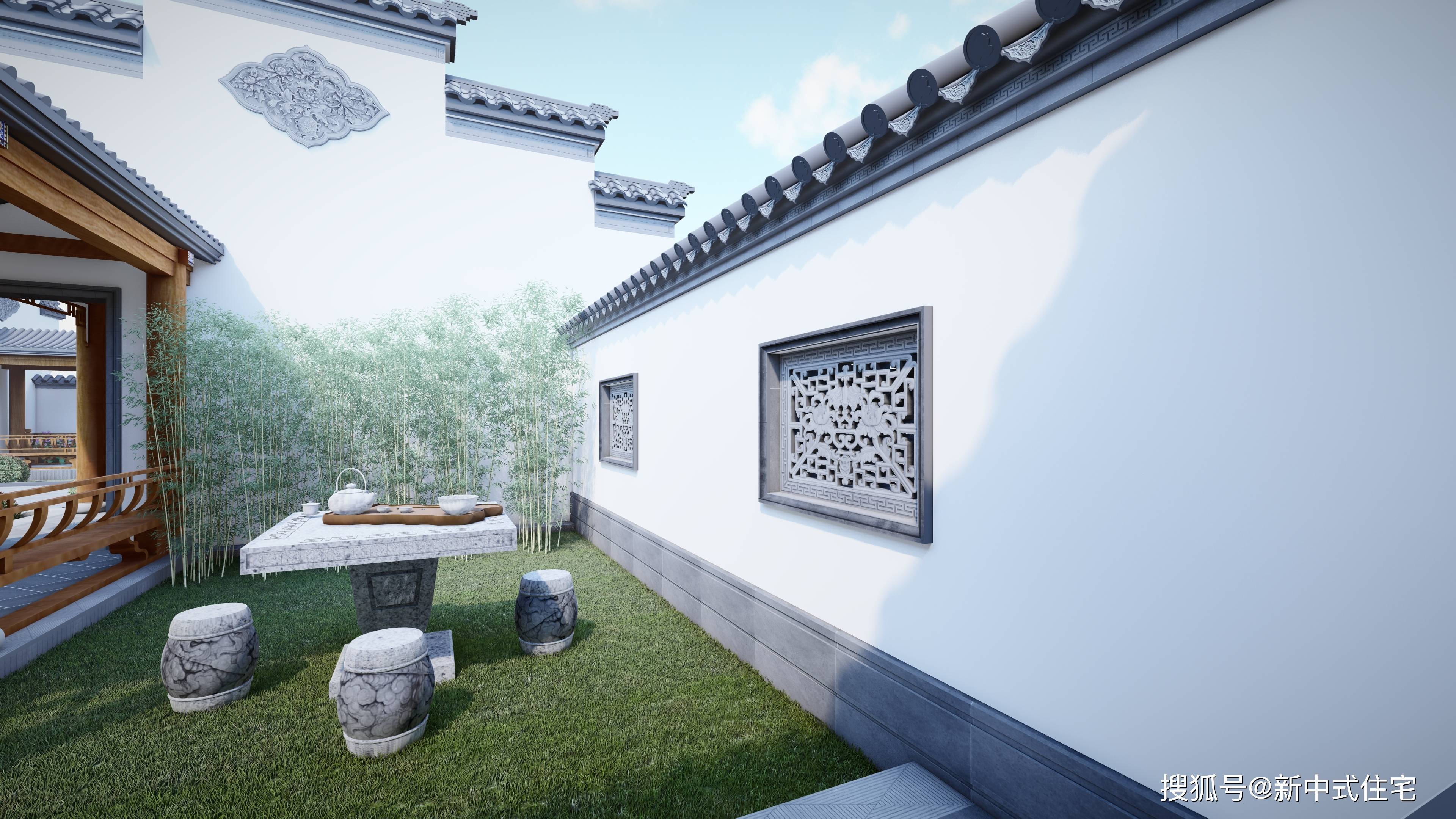 徽派建筑风格马头墙砖雕镂空窗