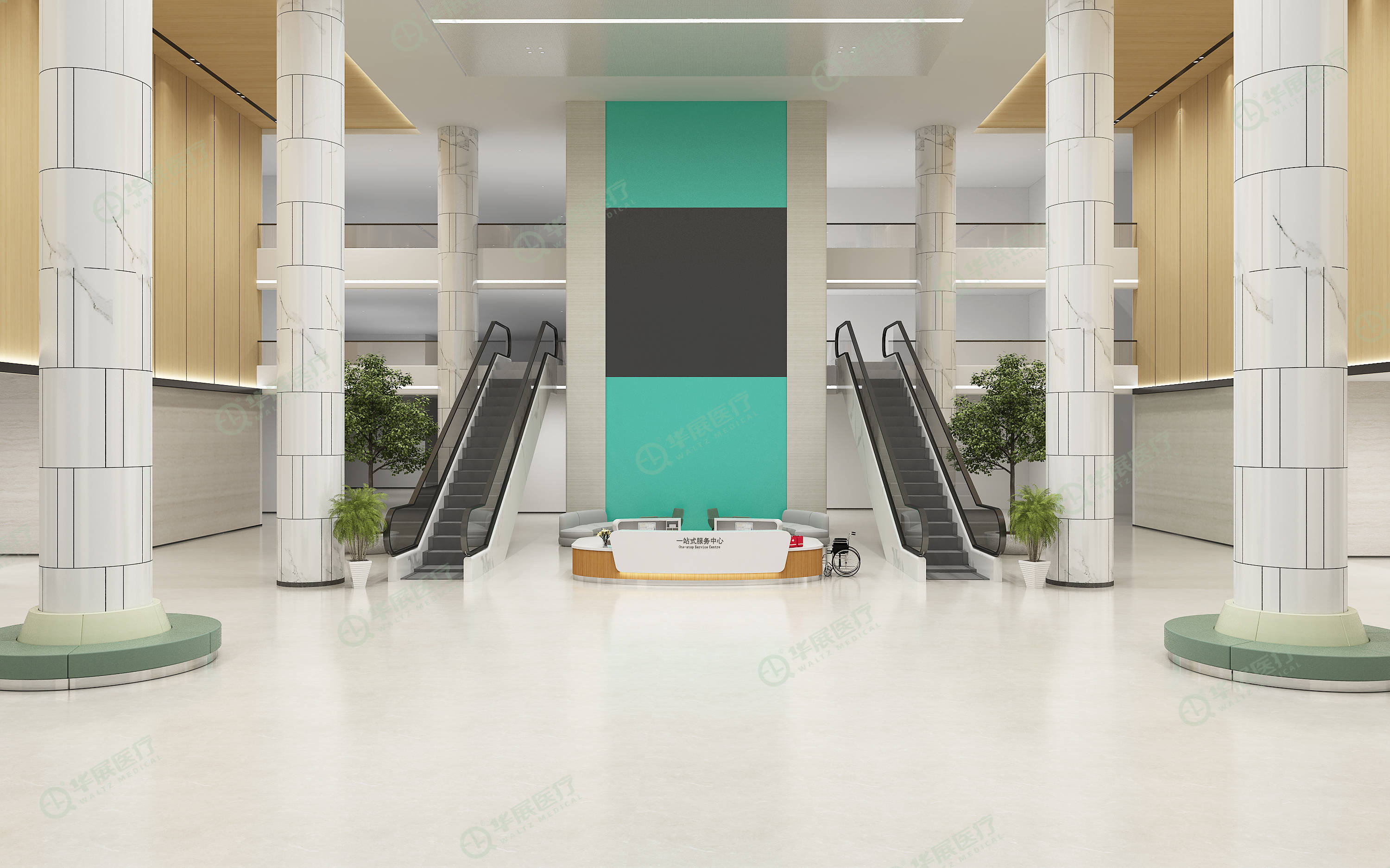 医院大厅导医台效果图当患者进入到医院,门诊大厅是第一个进入到的