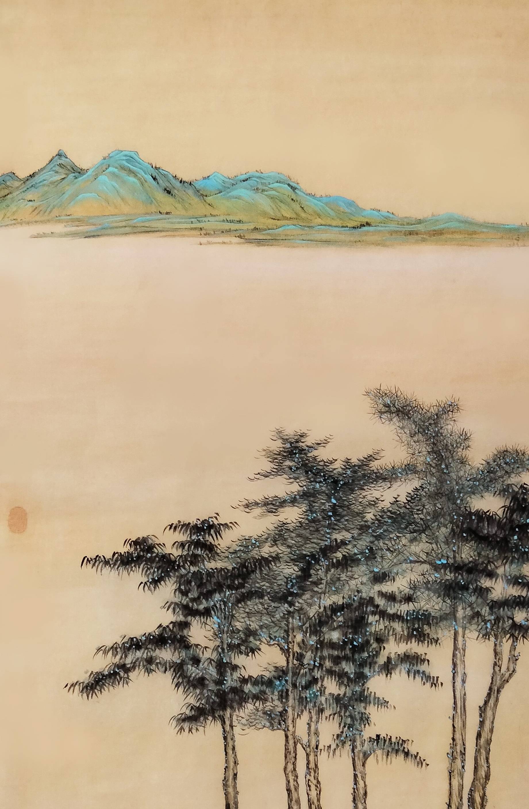 界画寒江---工笔青绿山水《六君子图》（拟倪云林笔意）_场景_