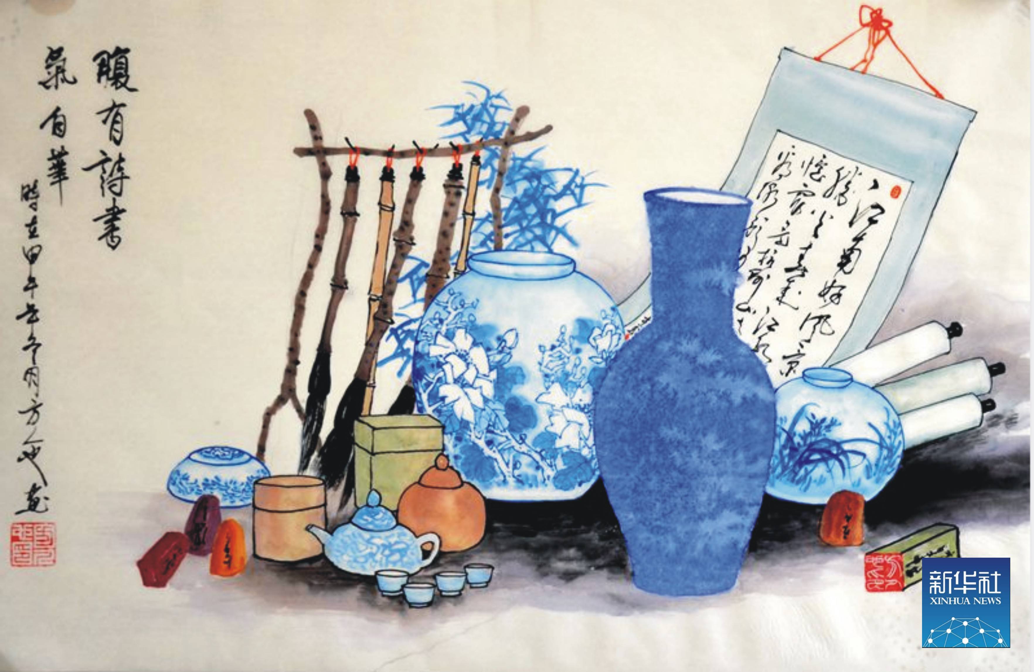 【鉴赏艺术】方人也笔下的青花瓷:美轮美奂,高贵典雅_造型_著名画家