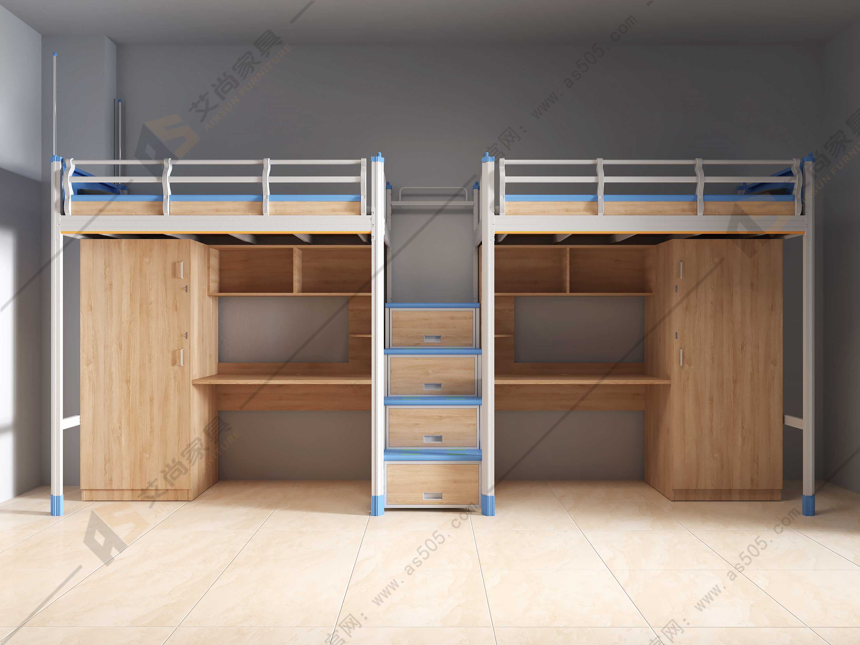 艾尚家具两连体中梯宿舍床