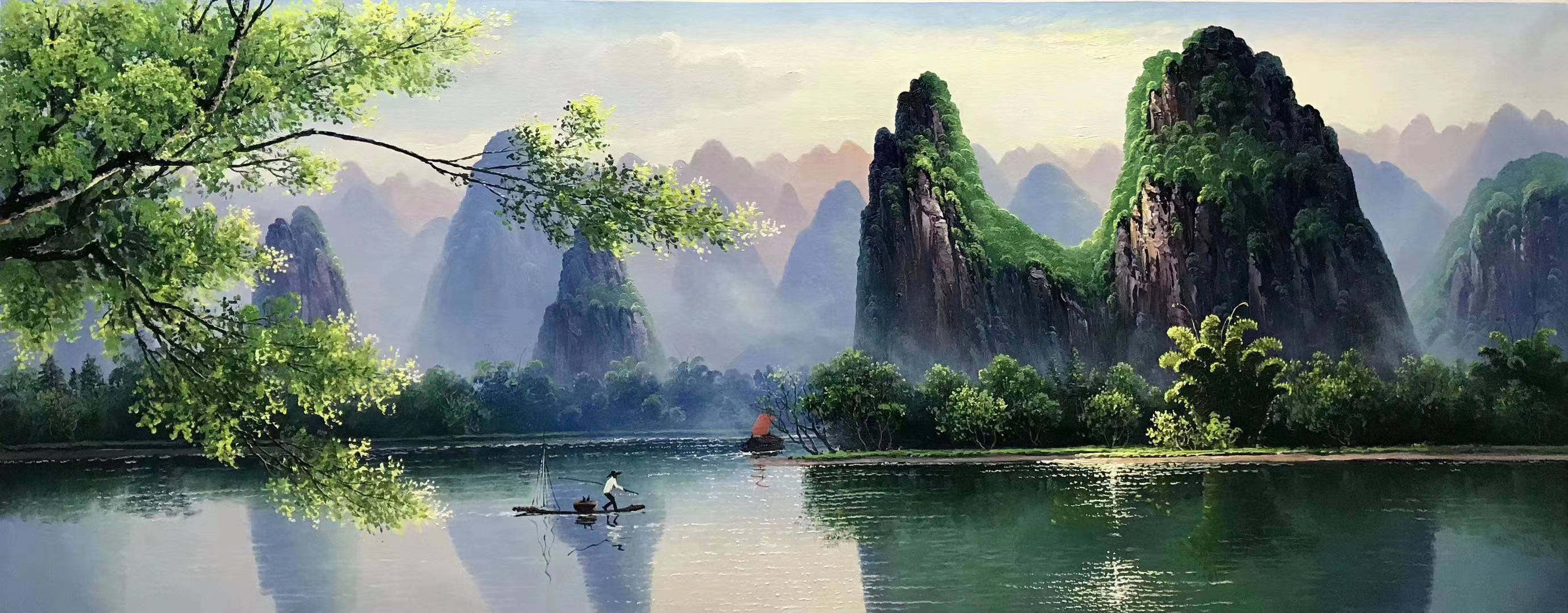 龙蟠老师亲绘精品油画 漓江山水油画