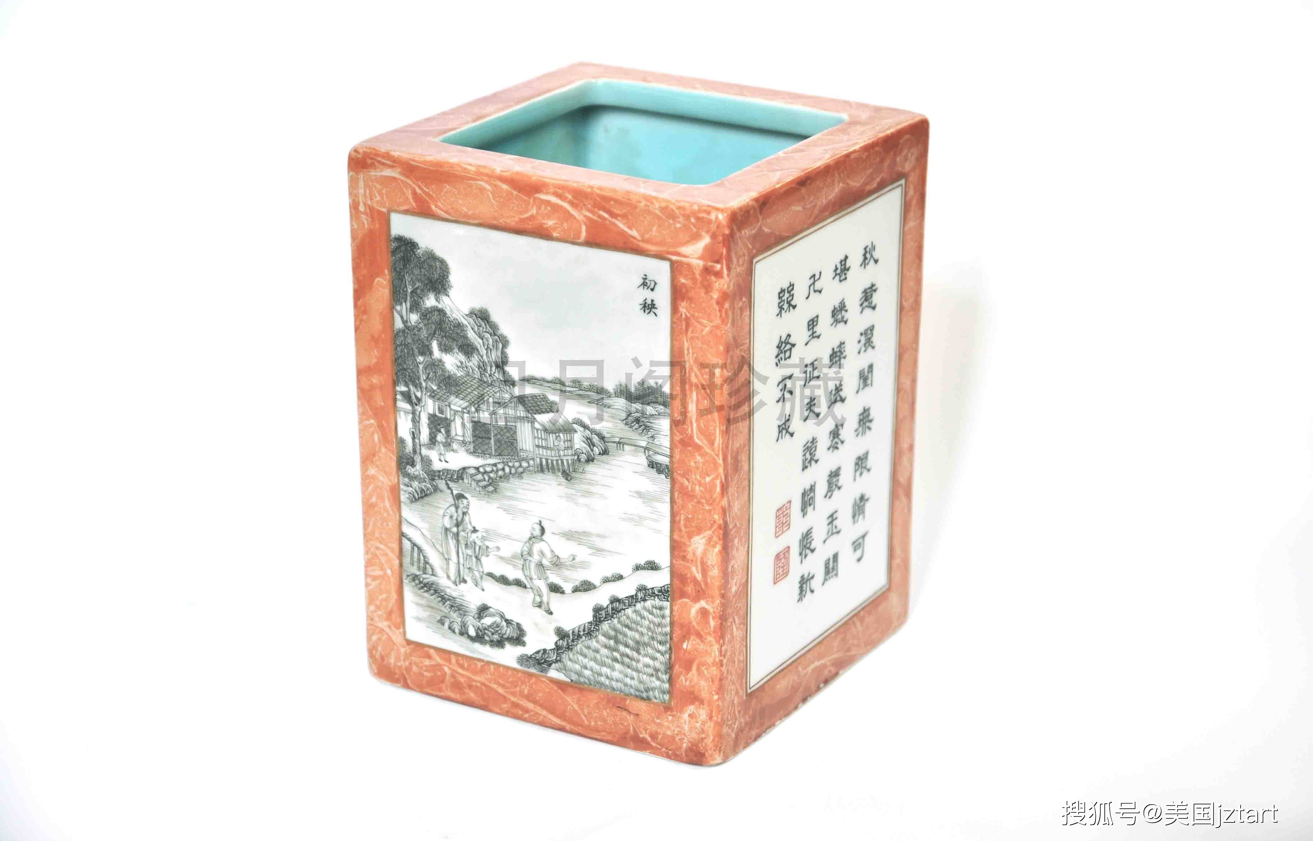 低価通販【美品】沈香壺 山水美人画 青粒/白粒/金彩 花紋 飾り/置物 美術品インテリア 工芸品