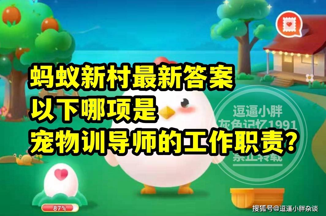 蚂蚁新村教育宠物训导员的工作职责是哪项答案 公益组织大熊猫社会组织分为啥