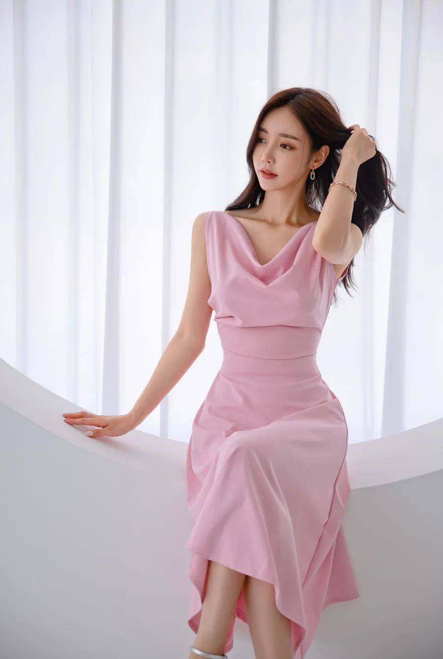 粉红玫瑰淡雅迷情森系连衣裙