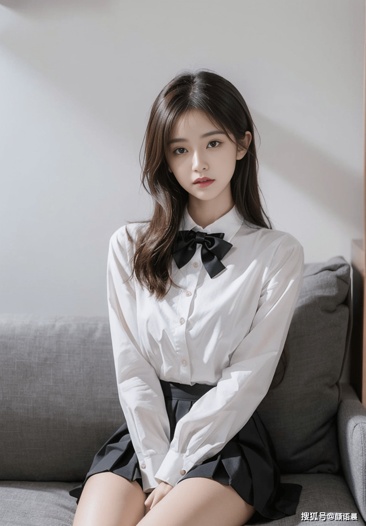 高清美女壁纸:白衬衣与黑百褶裙,黑白配的时尚之美_魅力_散发出_黑色