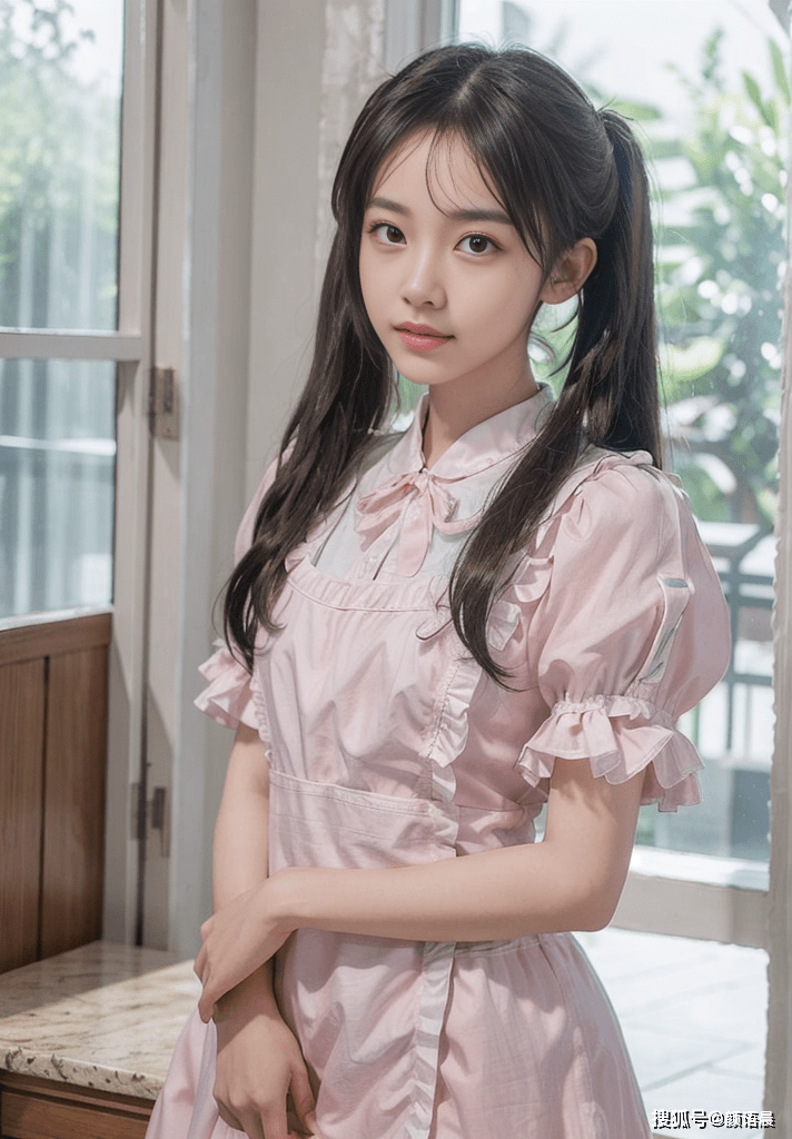 高清美女壁纸:双马尾美少女的粉色女仆装秀