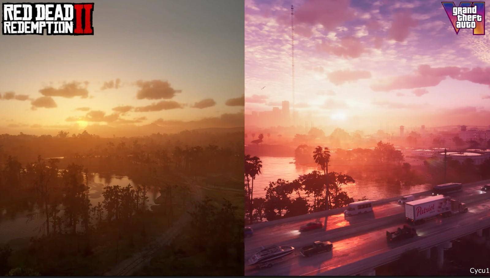 GTA6和荒野大镖客2画面对比
