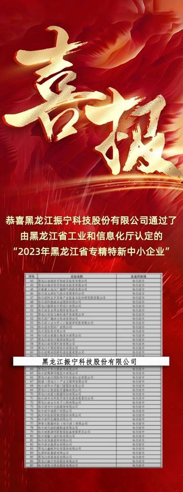 省恭喜黑龙江振宁科技股份有限公司通过“2023年黑龙江省专精特新中小企业”认定