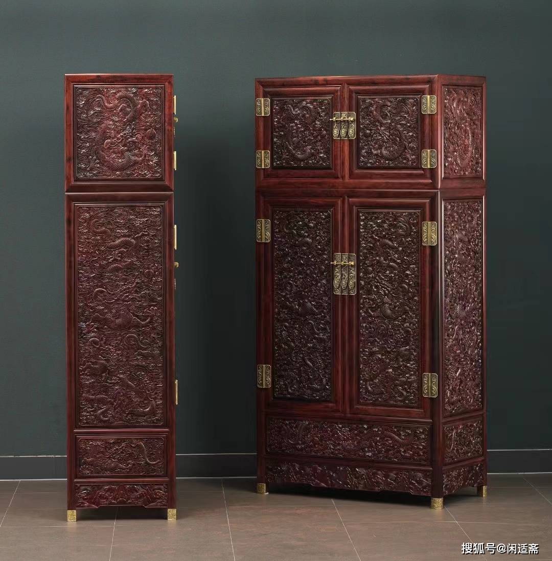 复刻2011年,香港苏富比秋拍款,紫檀云龙纹顶箱柜_装饰_家具_小叶