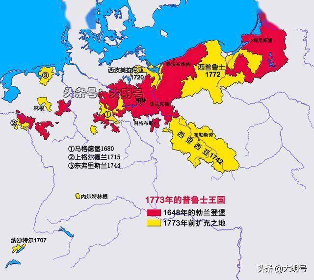 图说普鲁士的领土变迁,从23万到305万平方公里,耗时383年