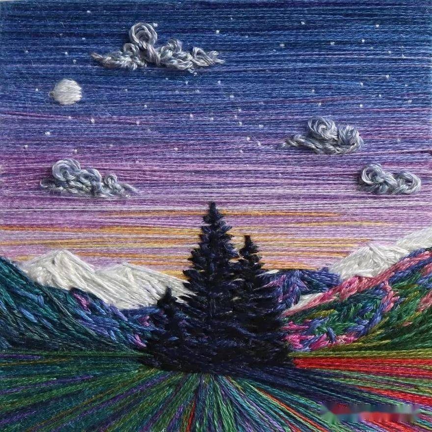 以针代笔,几种针法成就油画般的风景刺绣,太让人惊艳了!(附教程)