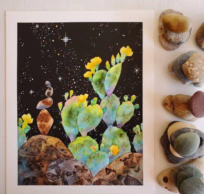 敲好看的植物仙人掌水彩画