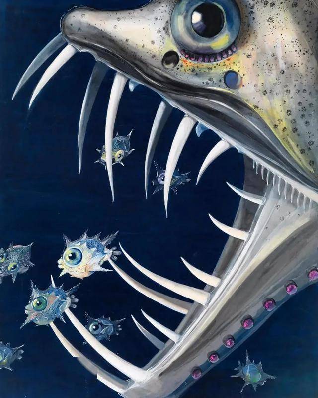 游过一群箭虫在百慕大的科考项目让博斯特尔曼创作了上百幅科学绘画