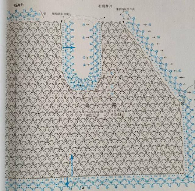 腋下和主題鉤一排短針,然後第二圈4辮子針,在第3個短針鉤引拔針,最後