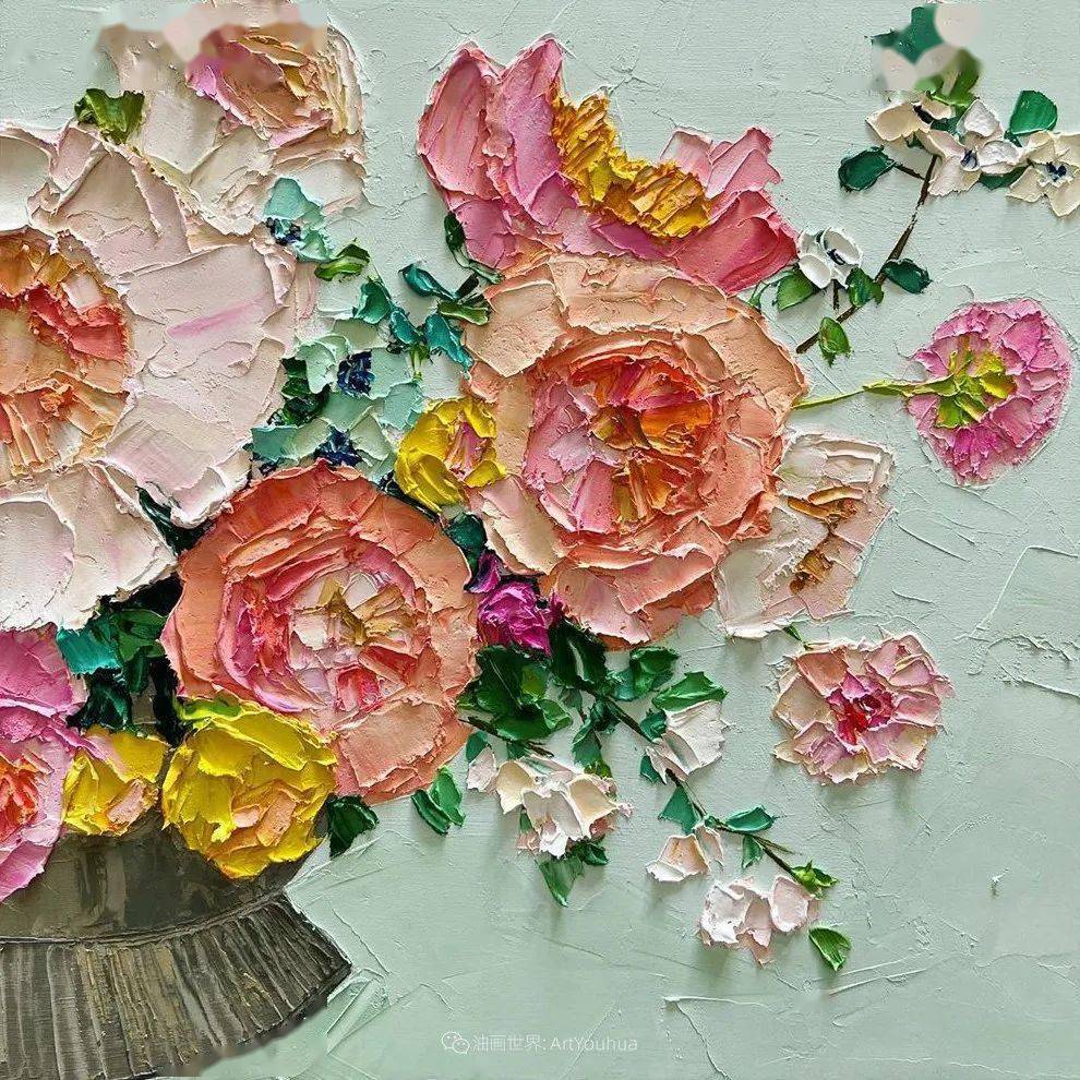 她让油画颜料像奶油,绘出厚重富有立体感的花卉,惊艳!