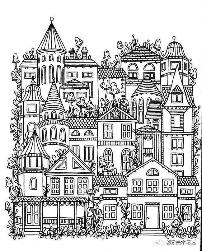 20张建筑主题线描装饰画,会画几何形状就能画出漂亮的房子!