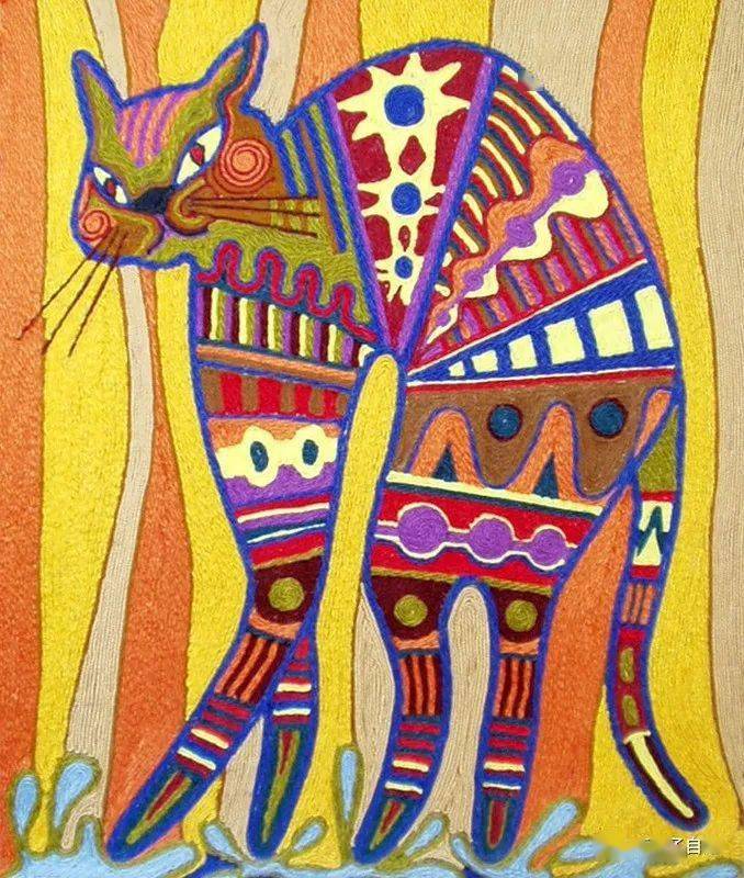 毛线动物画与现实版的动物有着不同的视觉,首先色彩上不拘一格,不受