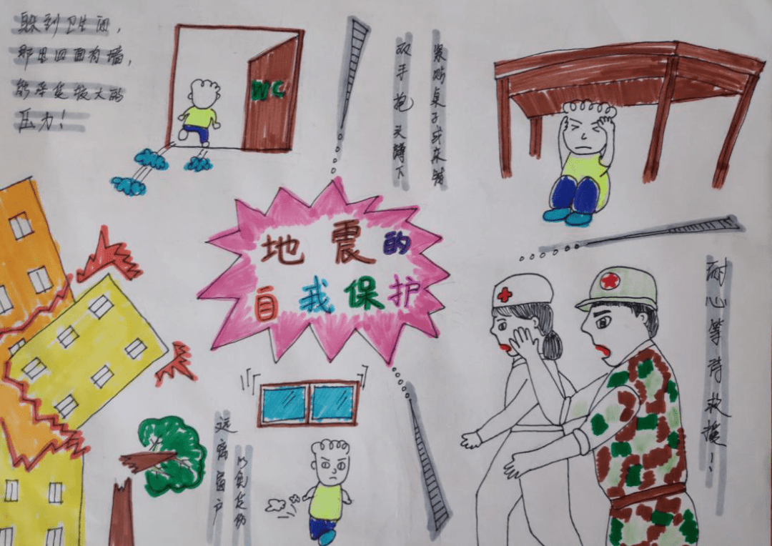 79作者:管子涵79作品:《地震安全及保护》以漫画形式表现了这几种