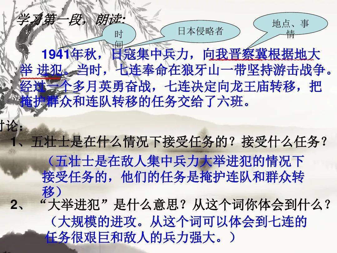 微课堂统编六年级语文上册第6课狼牙山五壮士精讲