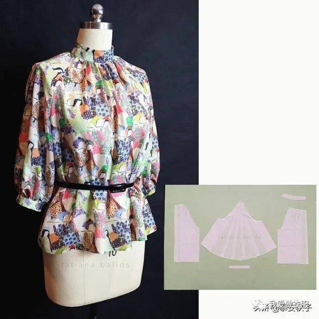 太漂亮高领抽褶上衣的纸样