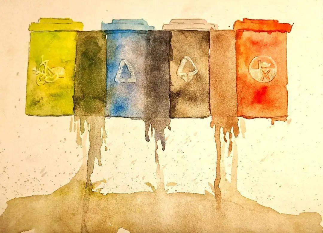 【创城有我】画说垃圾分类!石景山区文化馆美术作品展来啦_水彩画