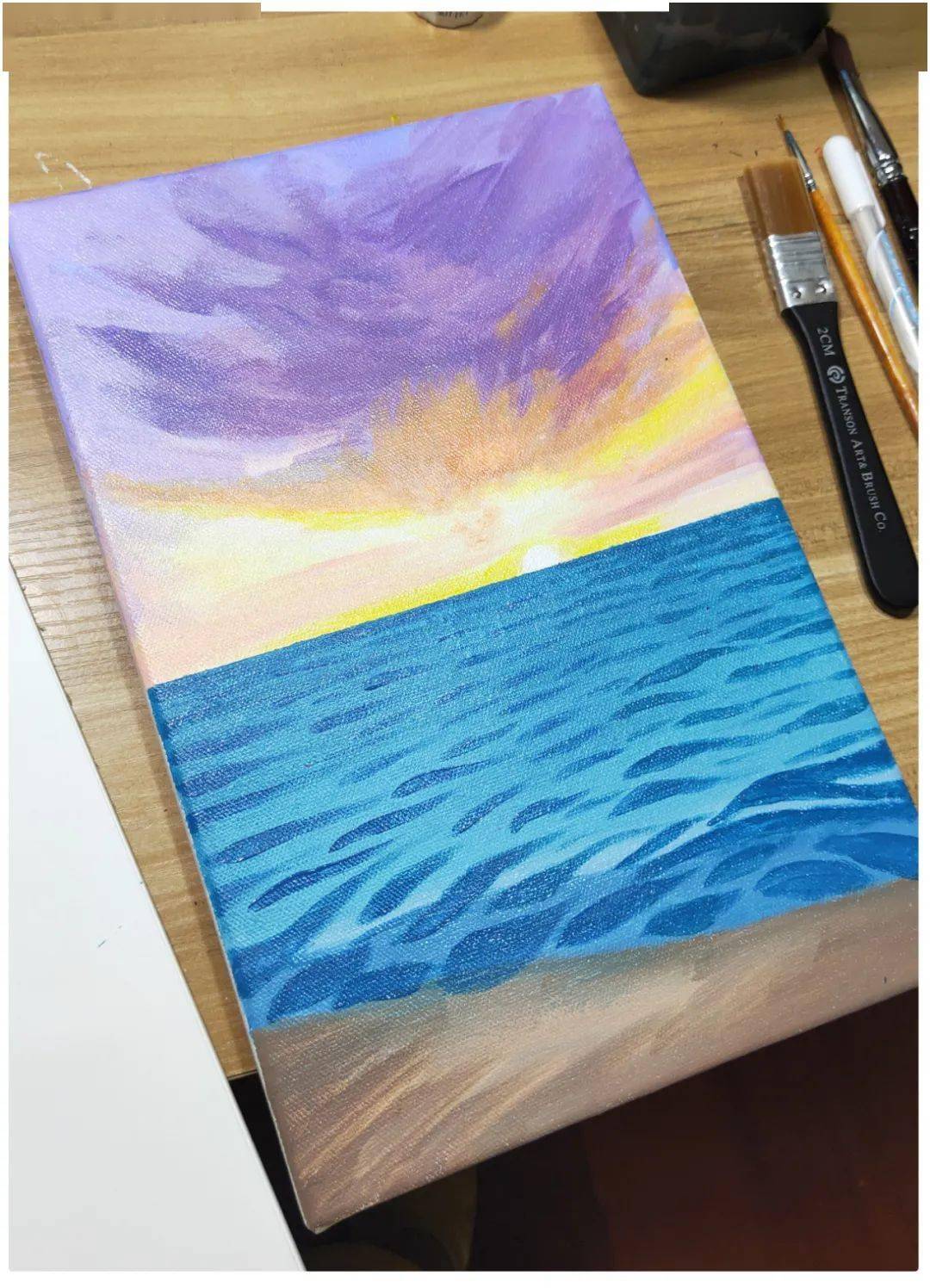丙烯画新手入门教程海边微风起等风也等你