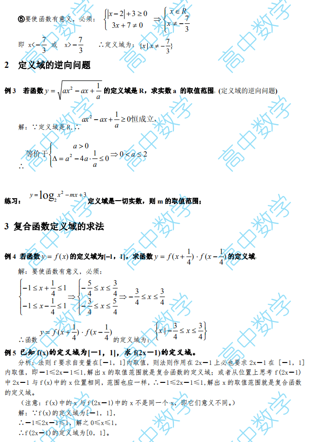 数学干货丨 函数定义域,值域求法总结,含例题/可打印