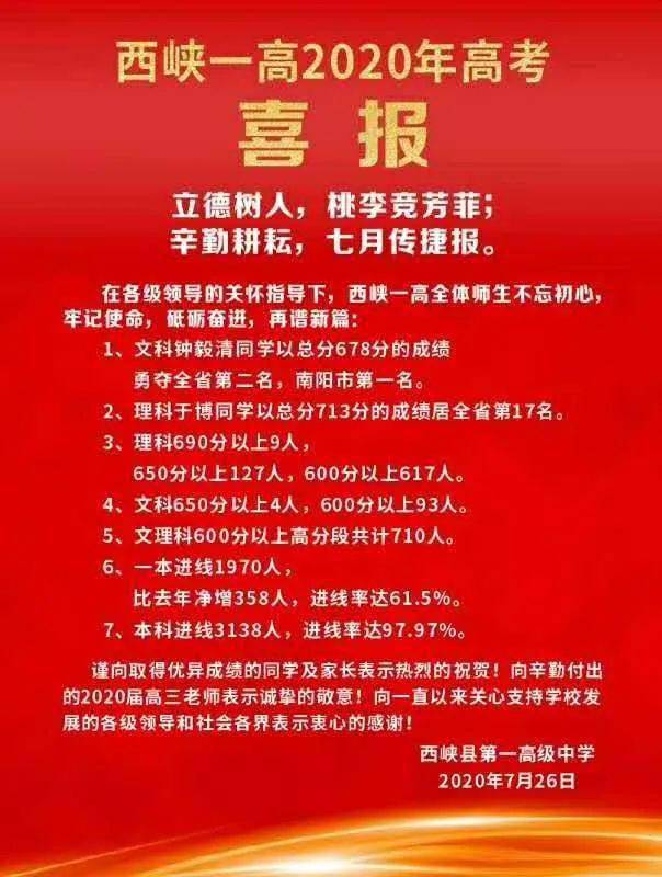 南阳一中,南阳五中,西峡一中2020年高考喜报来啦!