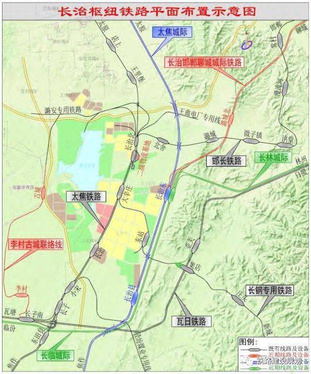 線路呈西-東走向;西接在建太焦城際,中連擬建的京石邯城際,東接在建的