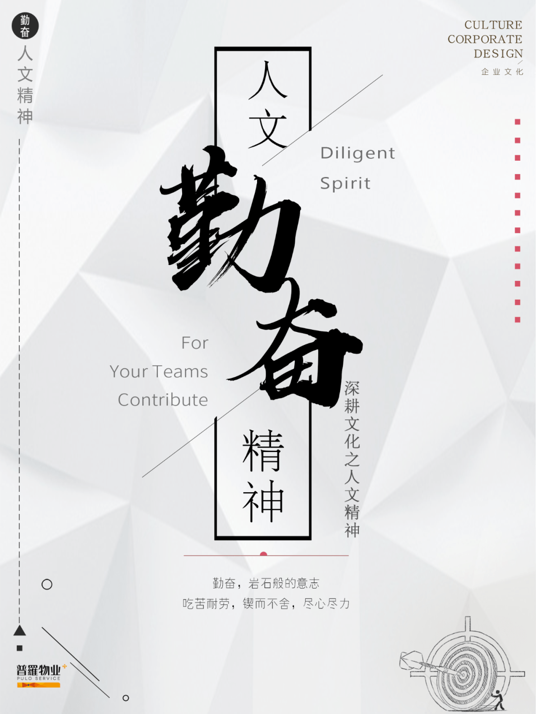 深耕文化勤奋勤奋遇事要勤思勤为做事要尽心尽力普罗物业人文精神