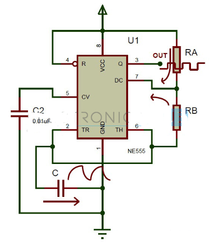 非穩態模式下的555定時器在以上電路中,由555定時器的引腳3來生成脈衝