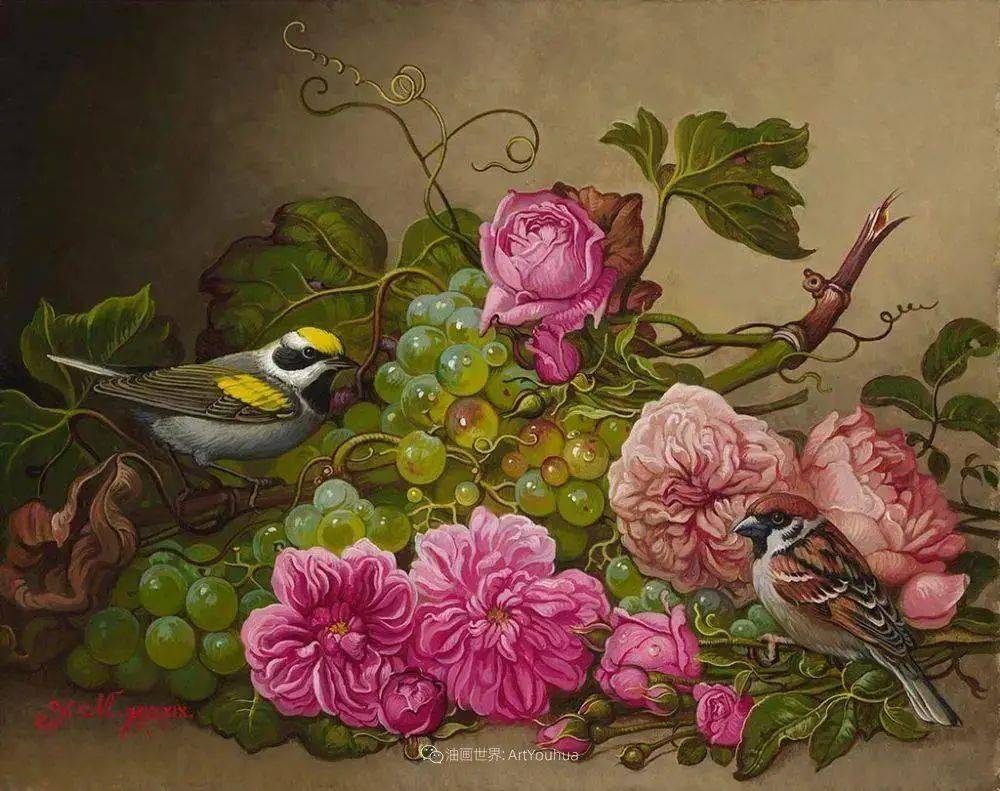 乌克兰女画家yana movchan新现实主义风格花鸟油画欣赏