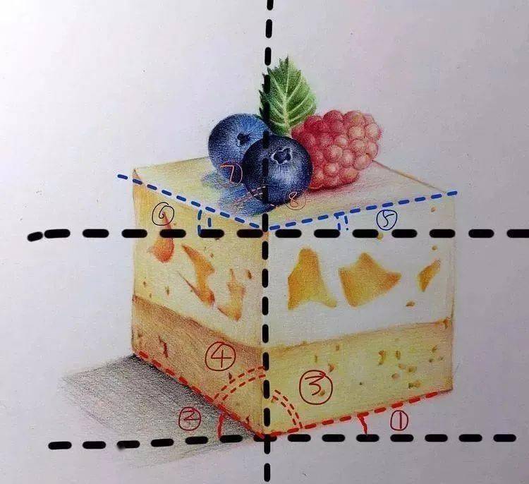 彩铅美食教程蓝莓覆盆子芝士蛋糕