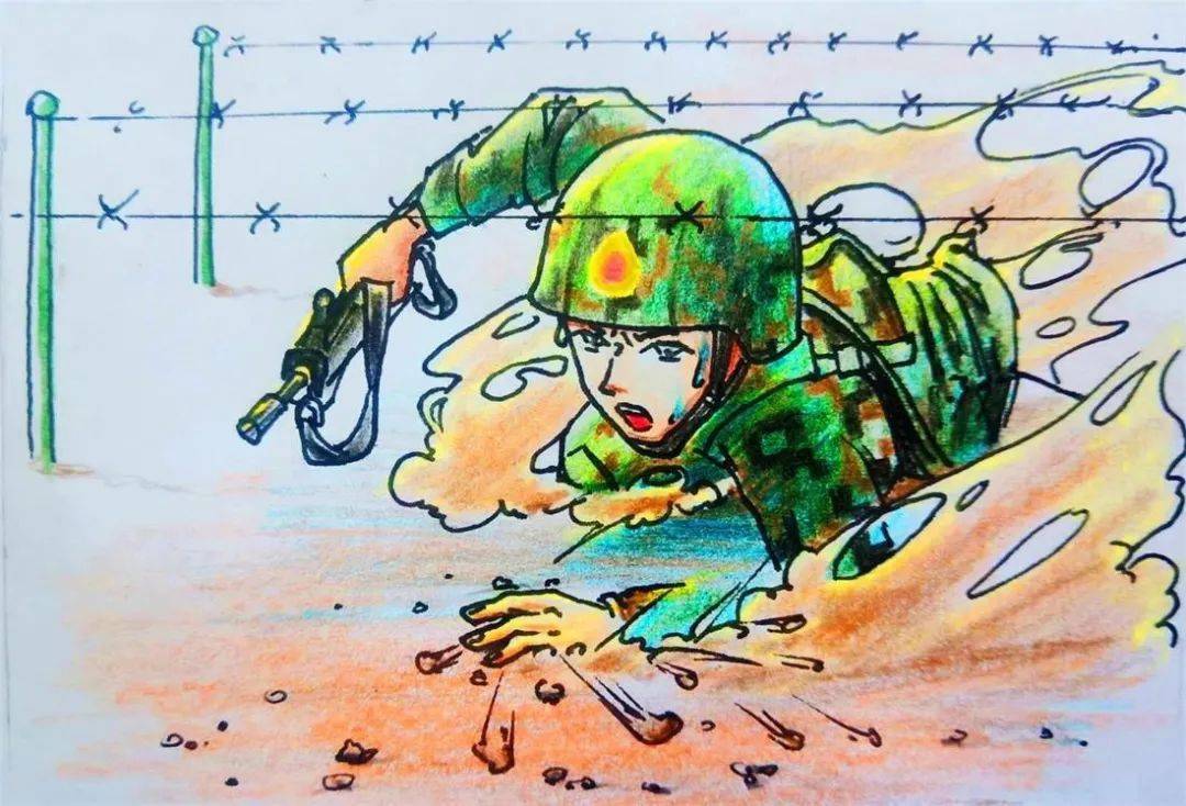 军人打仗怎么画马克笔图片
