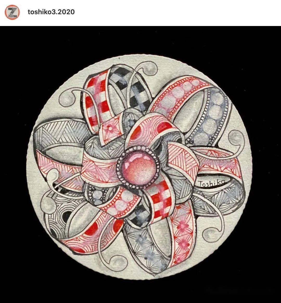 禅绕小知识:双丝带玫瑰结(zentanglerosette)_铅笔画