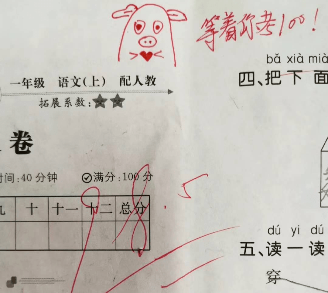 江西一小學老師給學生試卷寫卡通版評語!