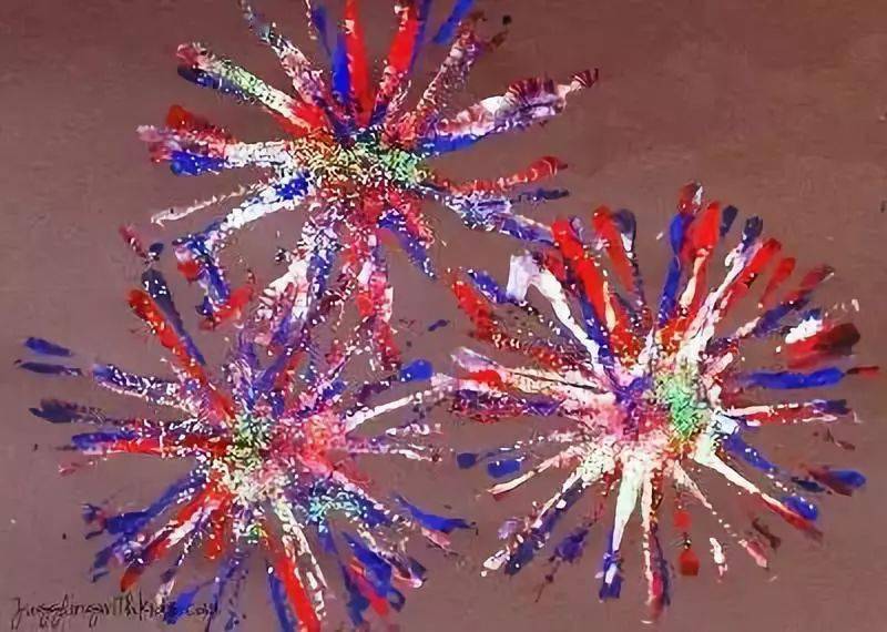 国庆节的烟花手工绘画
