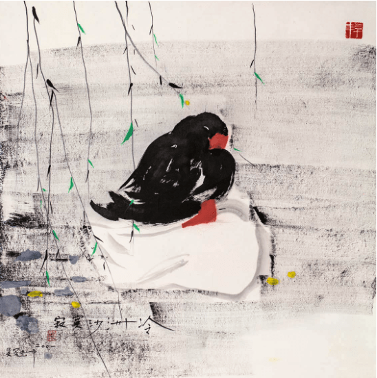 5cm《春花》 吴冠中 2001纸本水墨设色 48cm×45cm《鹤舞》 吴冠中