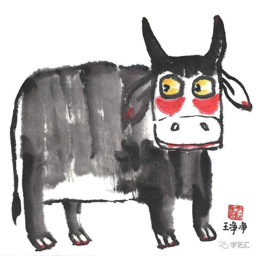 儿童画牛的国画作品图片
