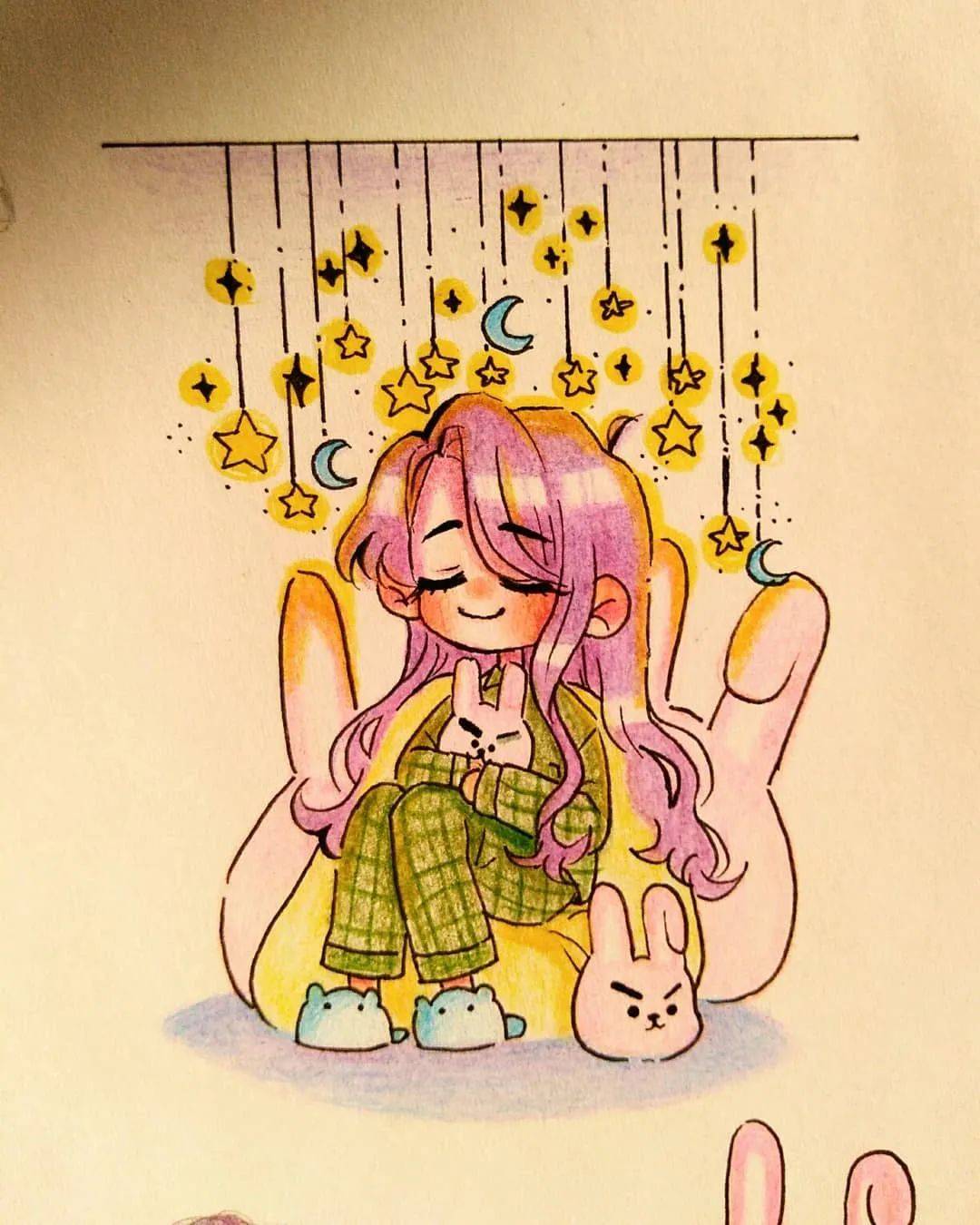 可爱水溶彩铅小插画治愈系手