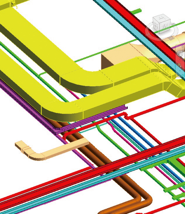 地下一层b～c/2～3区域优化后效果图优化后,该区域的管线排布整齐有序