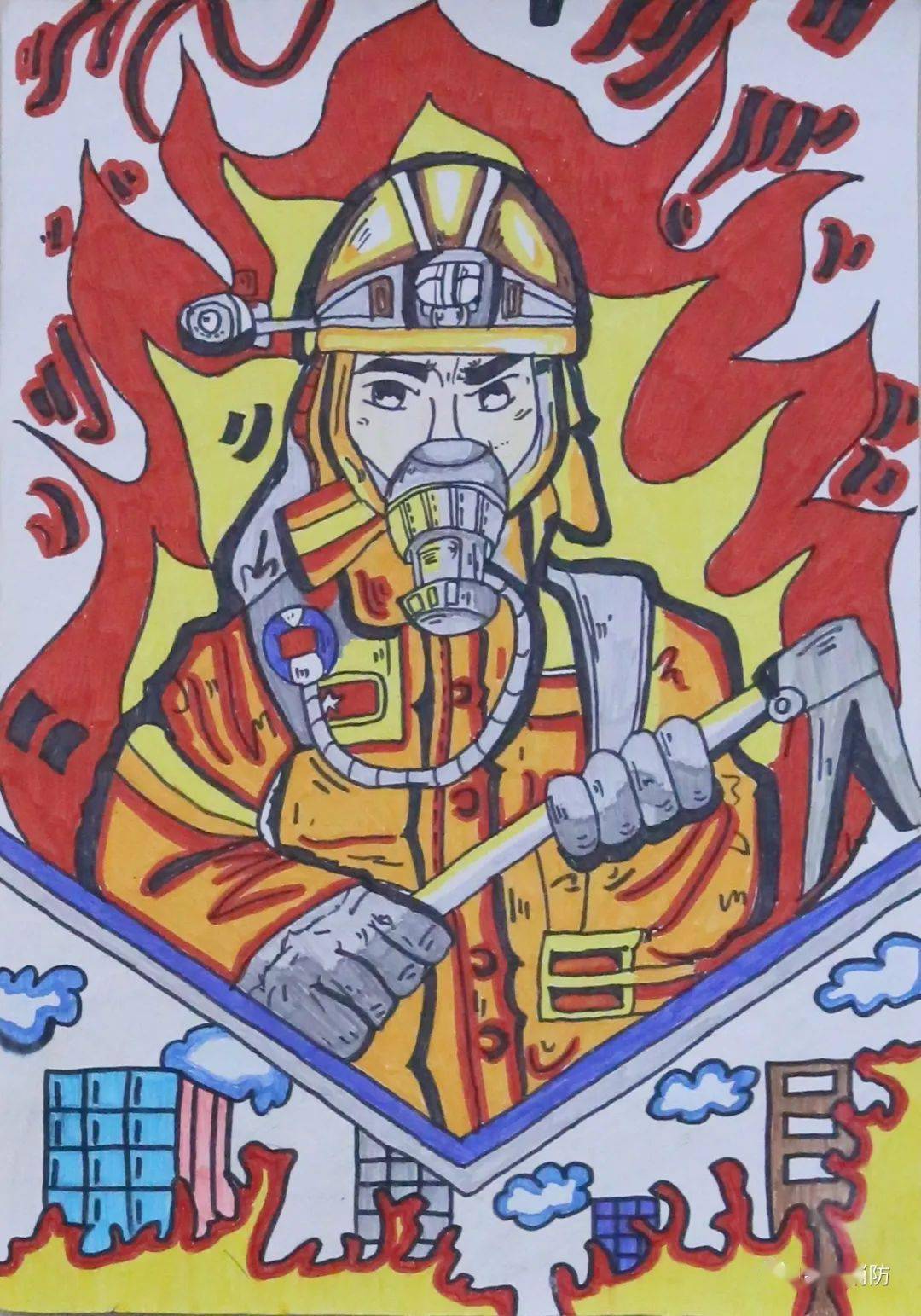 消防绘画初二图片