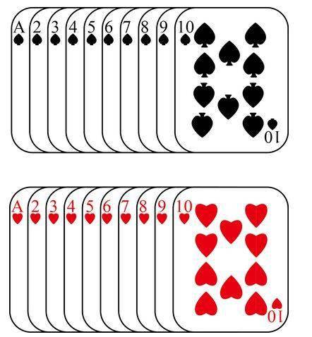 将左下图中20张扑克牌分成10对,每对红心和黑桃各一张.