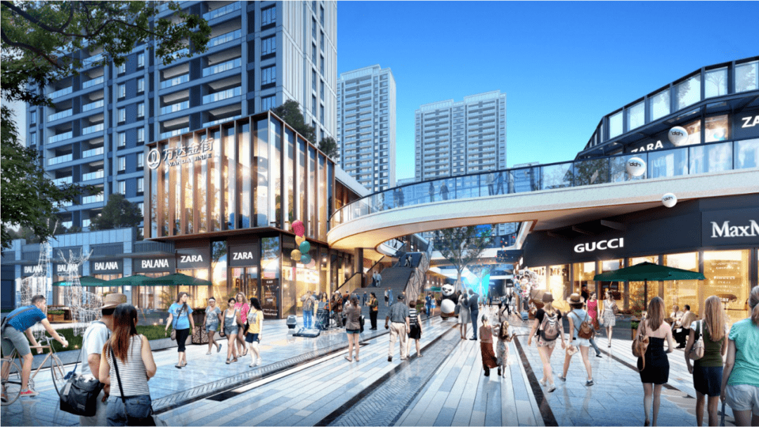 效果图在业态上,玉环万达广场金街科学规划上下两层商铺,三大主题店