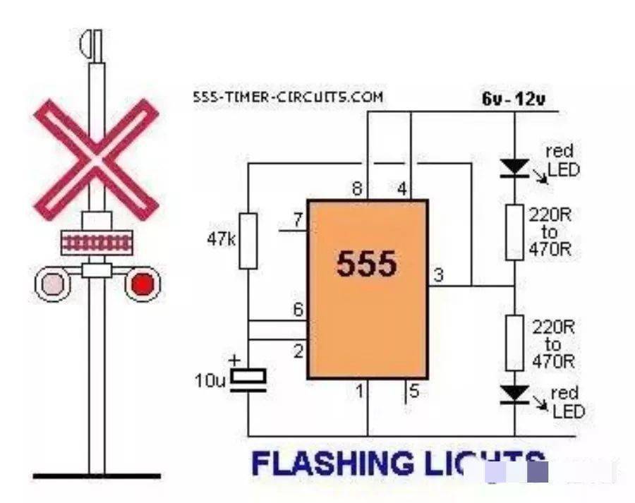 模拟激光器这个电路能产生像激光枪的声音,并以5hz来闪烁一个白光led.